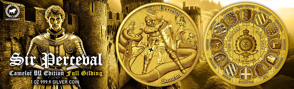 Thumbnail: Camelot BU Edition: Sir Perceval Full Gilding - 1 oz 999.9 silver 2$ Niue 2026