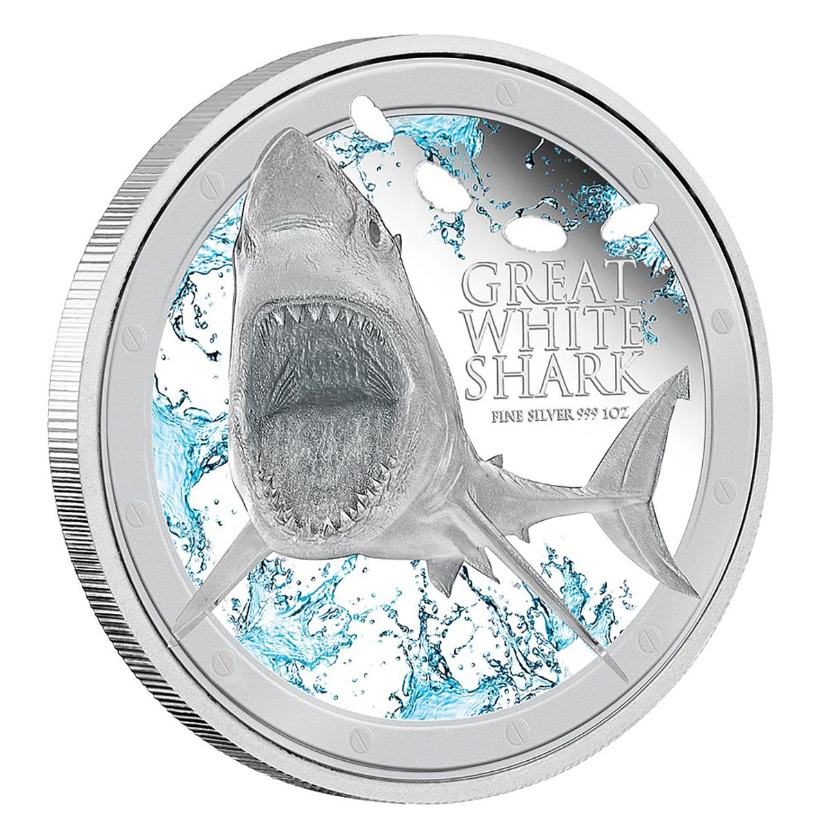 2012 $2 OCEAN PREDATORS: GREAT WHITE SHARK - 1 OZ. PURE SILVER COIN