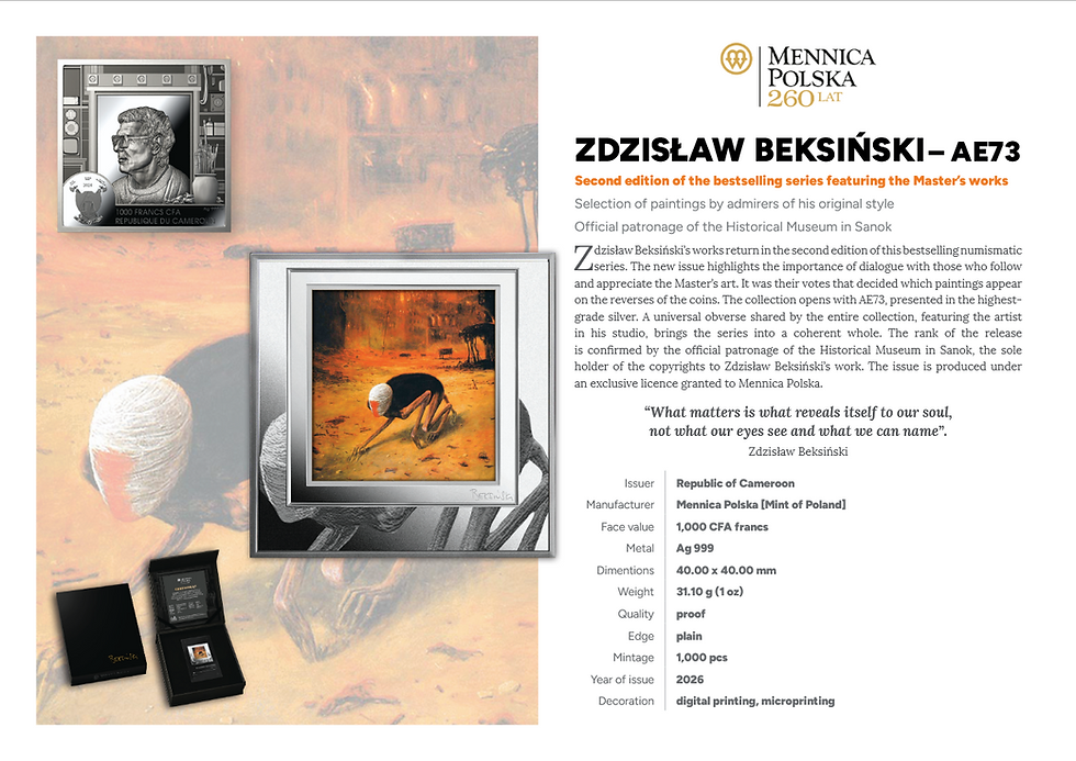 Miniature : AE73 DEATH Zdzislaw Beksinski - 1oz .999 Silver Coin - 1000 Francs Cameroon 2026