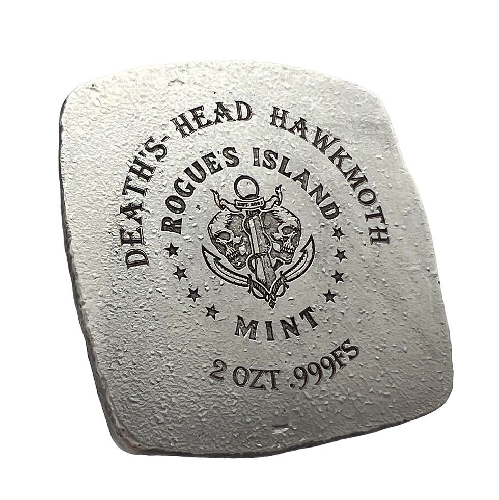 Miniature : Death's Head Hawkmoth Poured 2 oz .999 Silver Bar