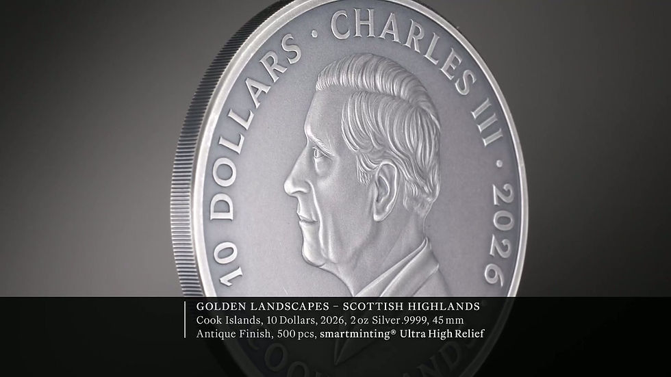 Miniatura: Scottish Highlands Golden Landscape 2oz .999 Silver Coin $10 Cook Islands 2026