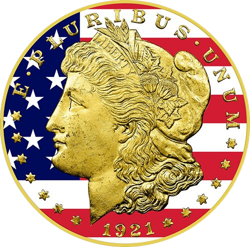 Miniatura: MORGAN DOLLAR US FLAG Colored Silver Coin 1$ USA 1921