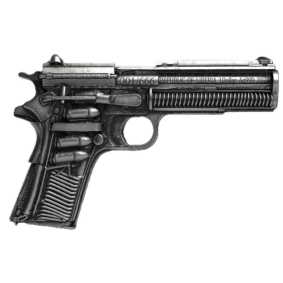 Miniatura: 2026 Liberia 3D M1911 Pistol 8g Silver Coin Blind Box