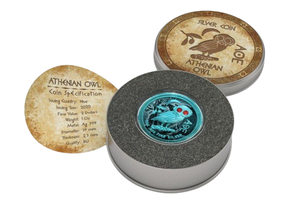 Miniatura: Athenian Owl Freska 1 Oz Silver Coin Swarovski Crystals 2$ Niue 2020