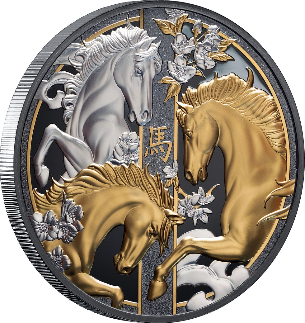 Thumbnail: Lunar Year of the Horse Black Proof - 5oz .999 Silver Coin - 10$ Niue 2026