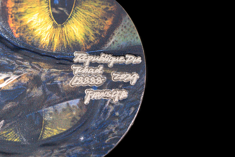 Thumbnail: NINE DRAGON: AMBER TORCH DRAGON Antique 5 Oz Silver Coin 18888 Francs Chad 2024