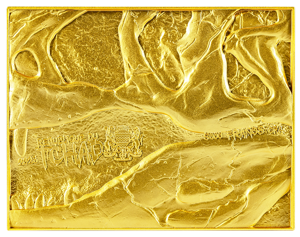 Miniaturbild: Tyrannosaurus Rex Fossil 1 oz 999 Fine Silver Coin – Chad 2023 – Gold Plated