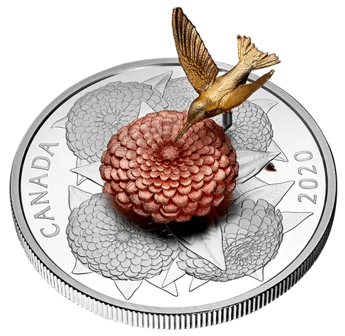 Miniature : Moving Hummingbird and the Bloom 5OZ Pure Silver Proof Coin 50$ Canada 2020