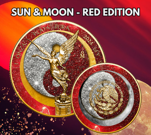 RED SUN & MOON Yin Yang Diamond Dust 1 Oz Silver Coin Mexico 2024 ...