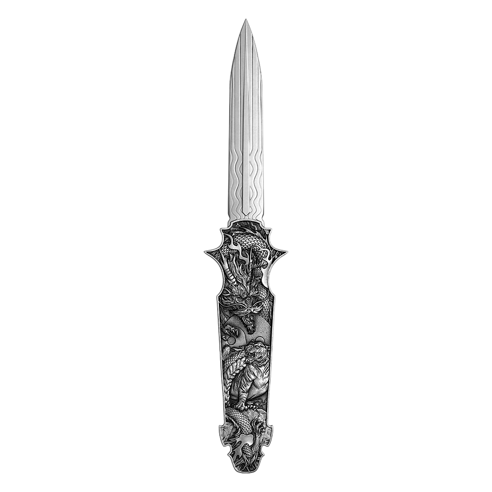 Miniatura: Dragon Tiger Switchblade 2 oz Pure Silver Coin $5 Samoa 2025