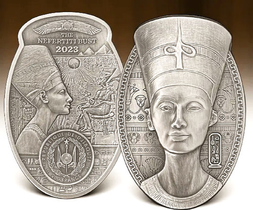 NEFERTITI BUST 3 Oz Silver Coin 200 Francs Djibouti 2023 | Gold