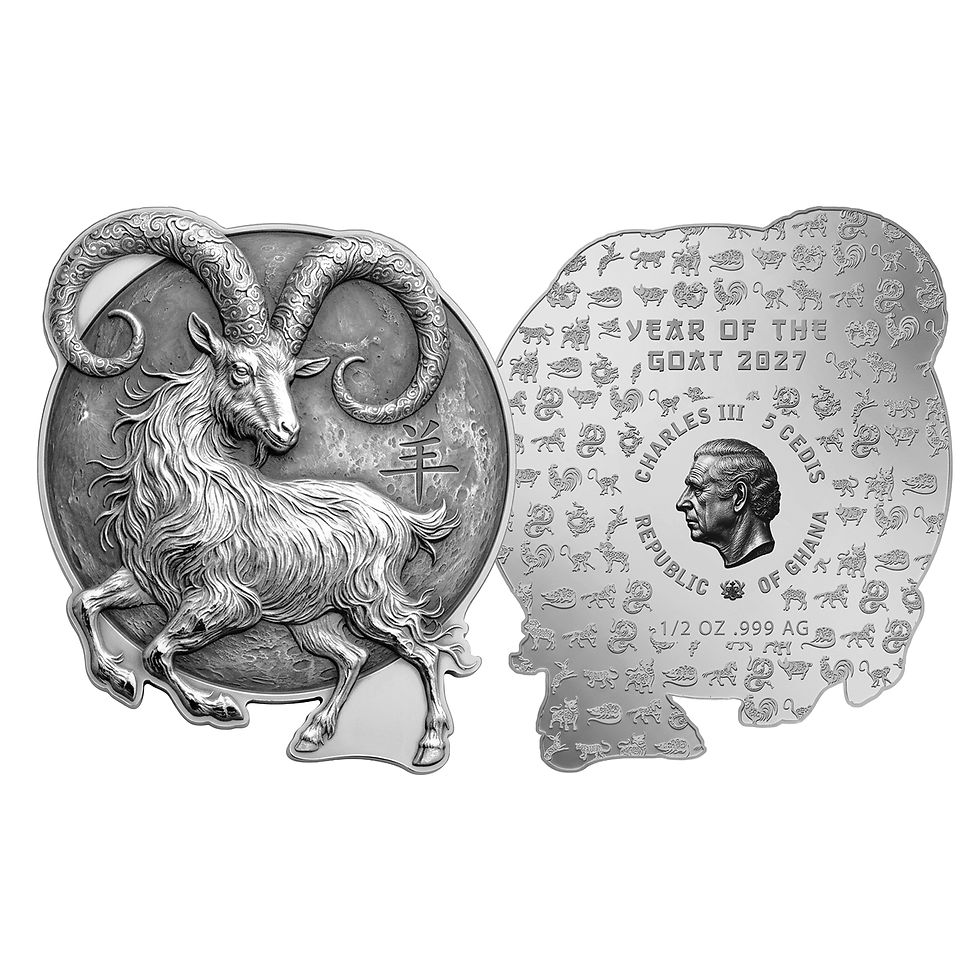 Thumbnail: Lunar Goat Shaped - 1/2 oz Silver Coin - 5 Cedis Ghana 2027