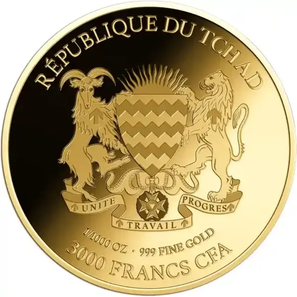 Miniatura: Common Cockle - 1/1000 oz .999 Gold Coin - 3000 Francs Republic of Chad
