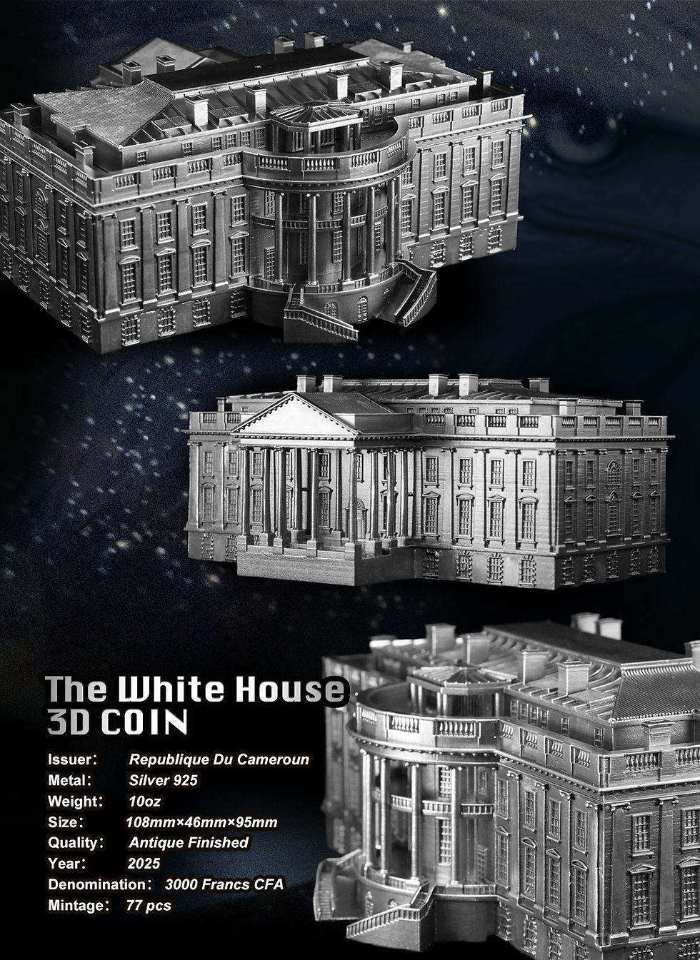 Thumbnail: The White House 3D - 10oz Silver Coin 3000 Francs CFA Cameroon 2025