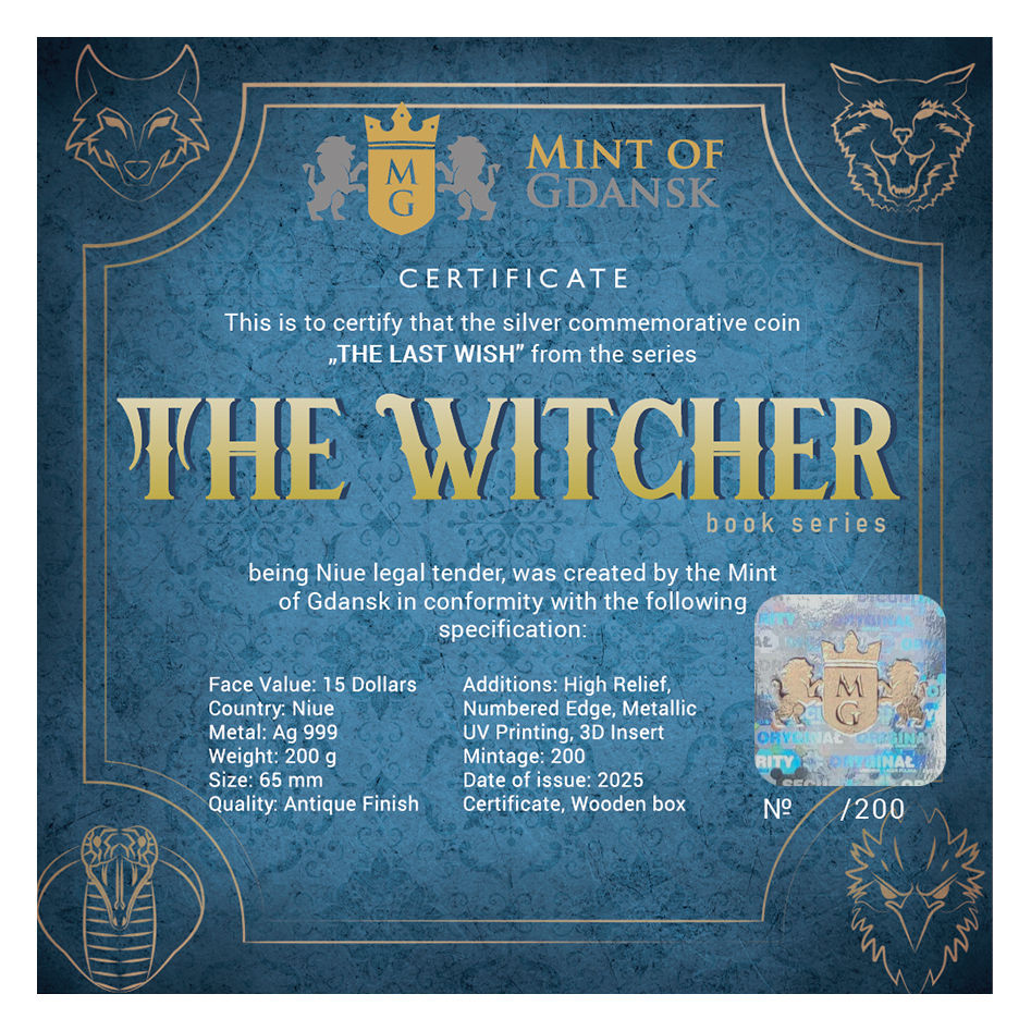 Miniatura: The Last Wish - The Witcher Book Series - 200g .999 Silver $15 Niue 2025