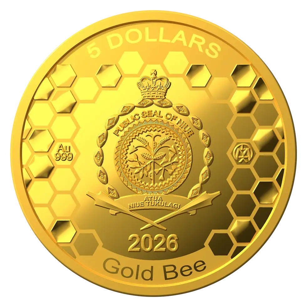 Miniatura: Gold Bee - 1,24 g .999 Gold Proof Coin - 5$ Niue 2026