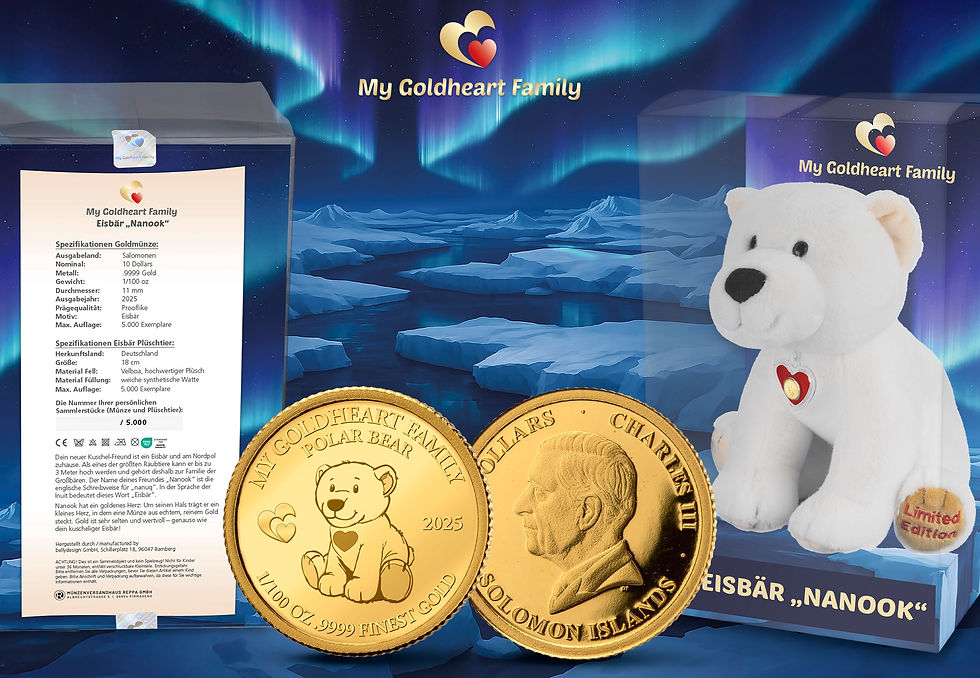 Polar Bear Nanook - MY GOLDHEART FAMILY - 1/100oz Gold 10$ Solomon Islands 2025