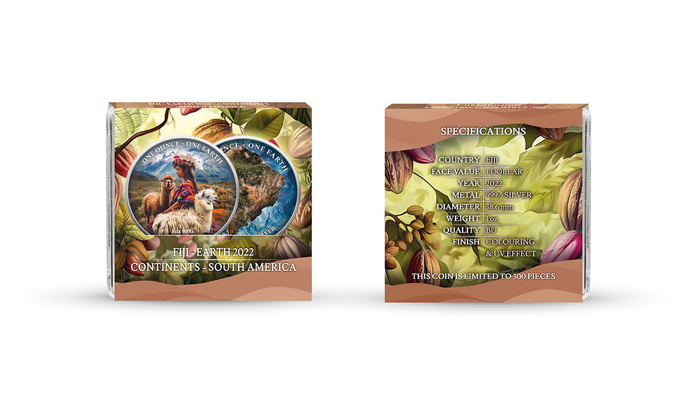 Miniatura: South America - Continents Series - 1oz 999.5 Silver Earth $1 Fiji 2022