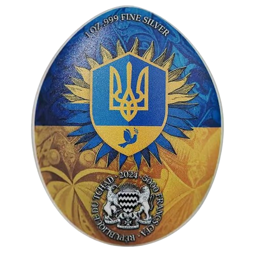 Thumbnail: SLAVA UKRAINI PYSANKY 1 Oz Silver Coin 5000 Francs Chad 2024