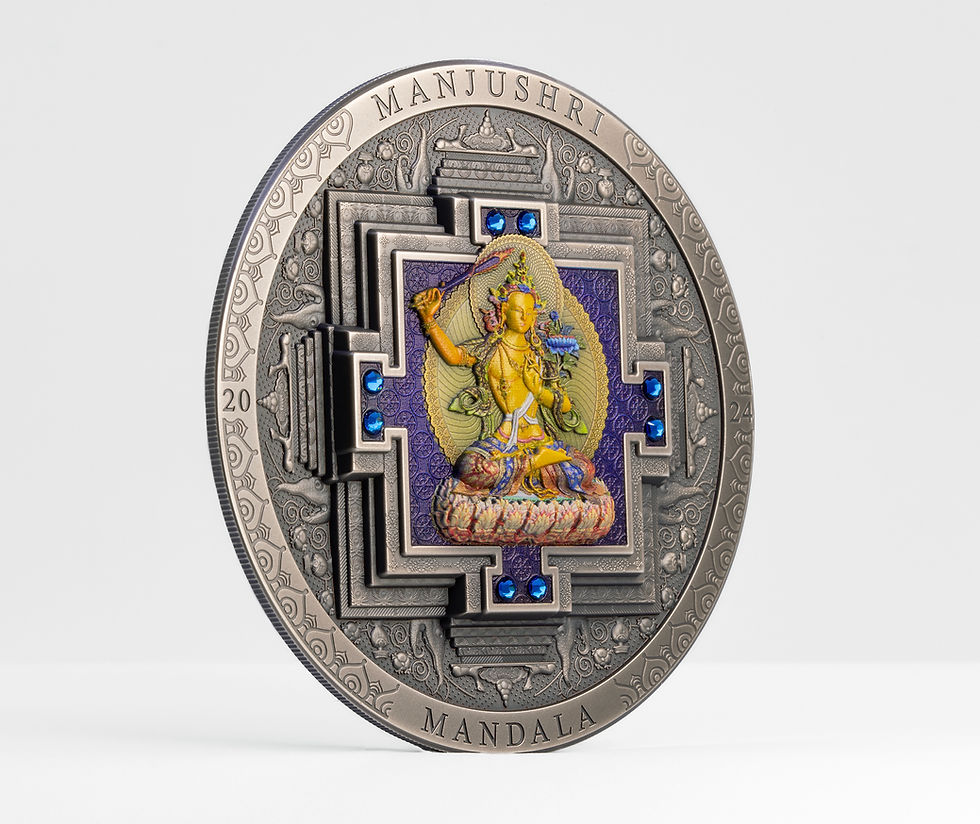 Miniatura: MANJUSHRI MANDALA Archeology Symbolism Colored 3 Oz Silver Coin  Mongolia 2024