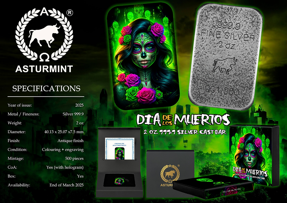 Miniatura: Dia de Los Muertos - Radioactive Catrina - 2 oz 999.9 silver cast bar