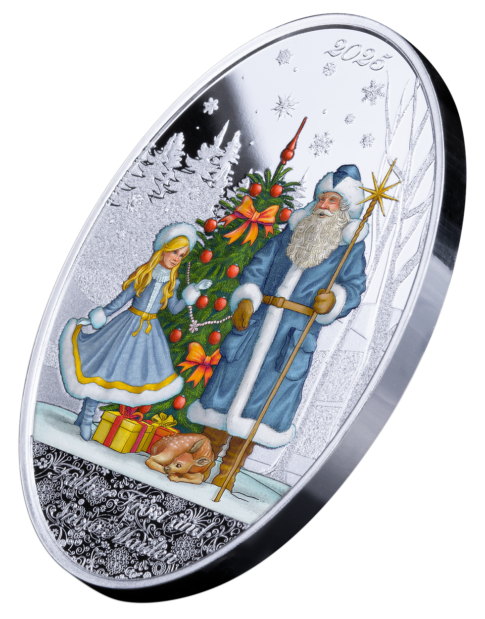 Miniature : FATHER FROST AND SNOW MAIDEN 1oz .999 Silver Coin $5 Solomon Islands 2025