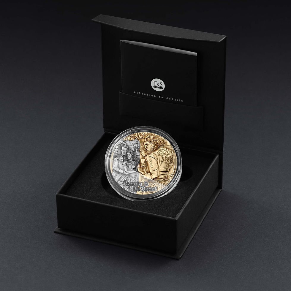 Miniatura: BEAUTY & THE BEAST - 2oz High Relief .999 Silver Coin -2000 Francs Cameroon 2024