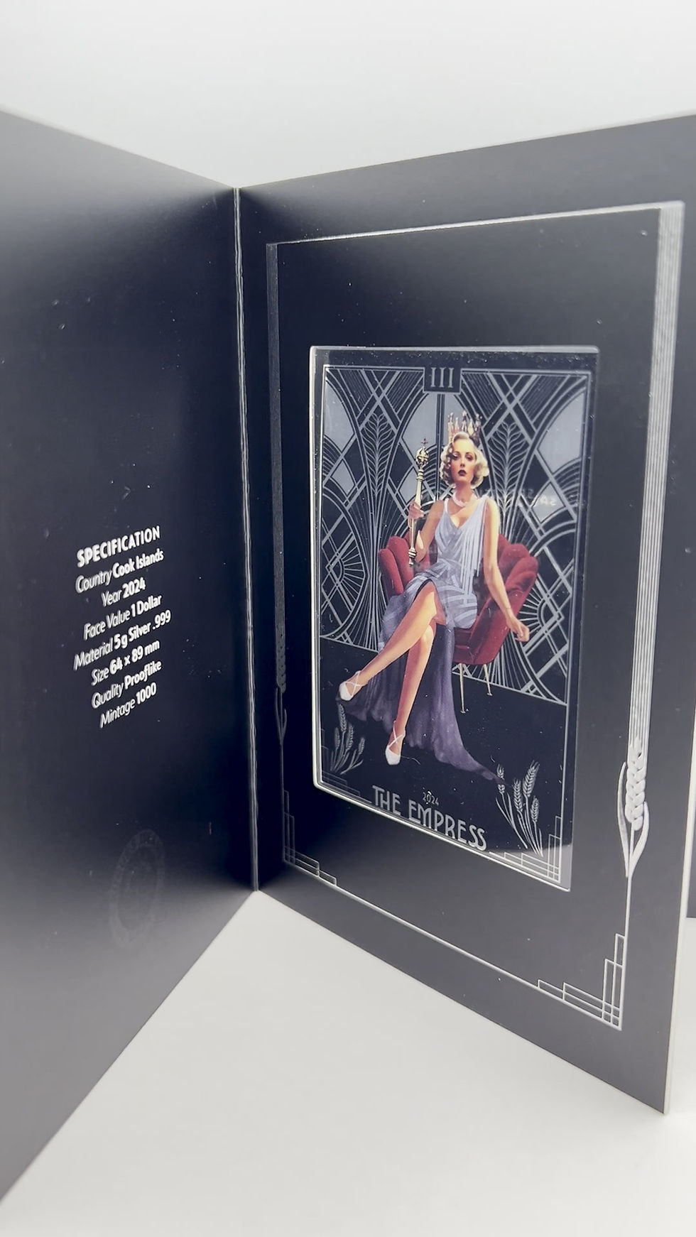 Miniature : Art Deco Tarot Card - The Empress 5g Silver Foil Note $1 Cook Islands 2024