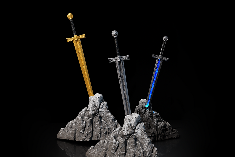 Miniature : Legend of the Sword Excalibur 2 oz Gold Glided Silver Shaped Embedded Stone 2025