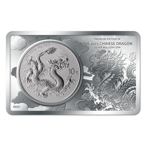 The 2025 CHINESE BULLION DRAGON COIN IN BAR 2 + 1oz Silver | Gold