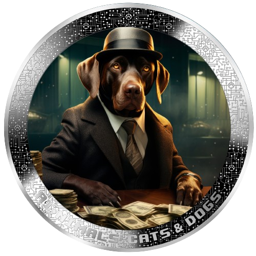 Maffia Banker Dog: AI-NIMALS - Cats & Dogs 1oz .999 Silver Coin Cameroon 2025