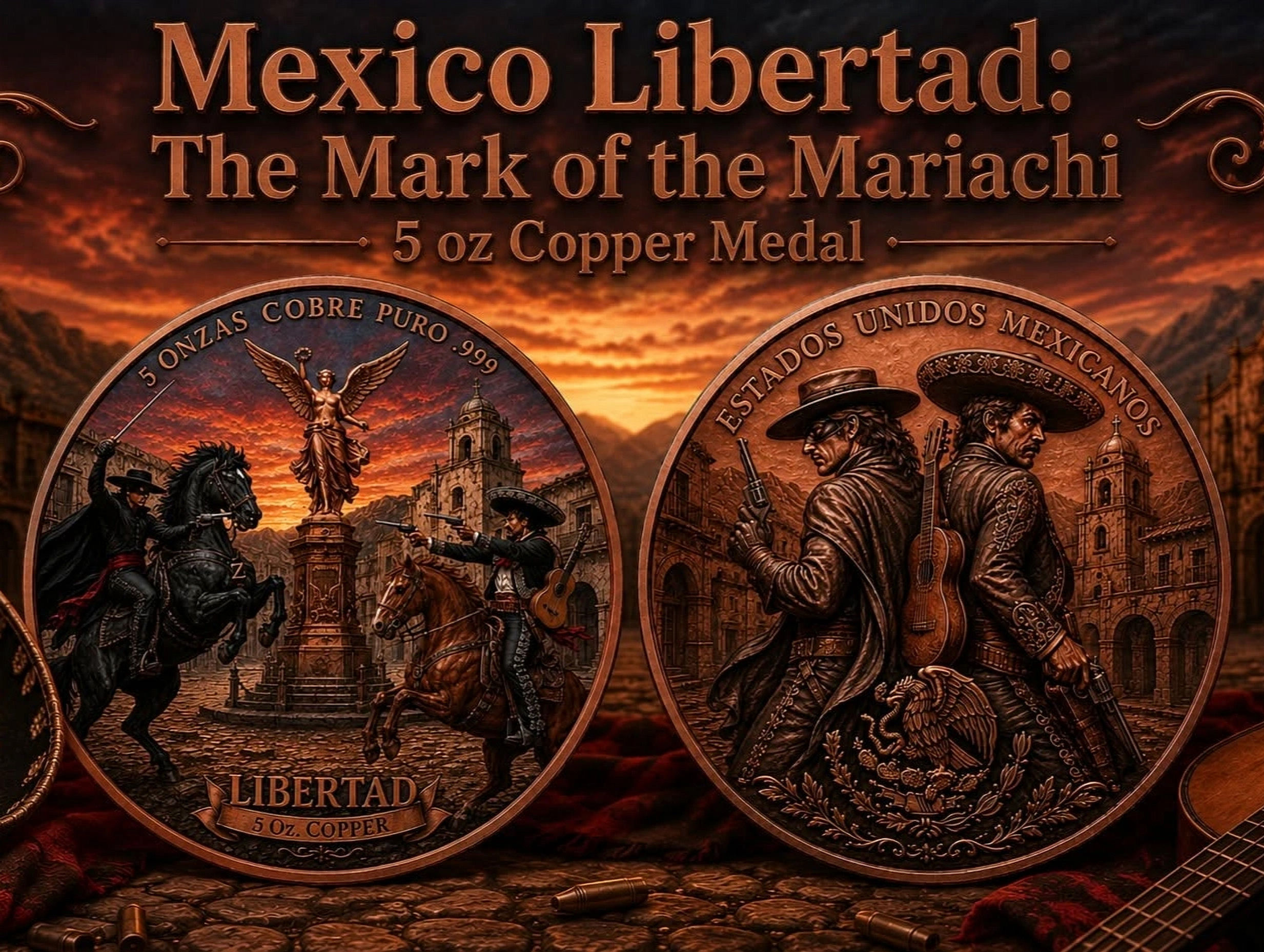 Mexico Libertad Mark of the Mariachi 5 oz .999 Copper Medal