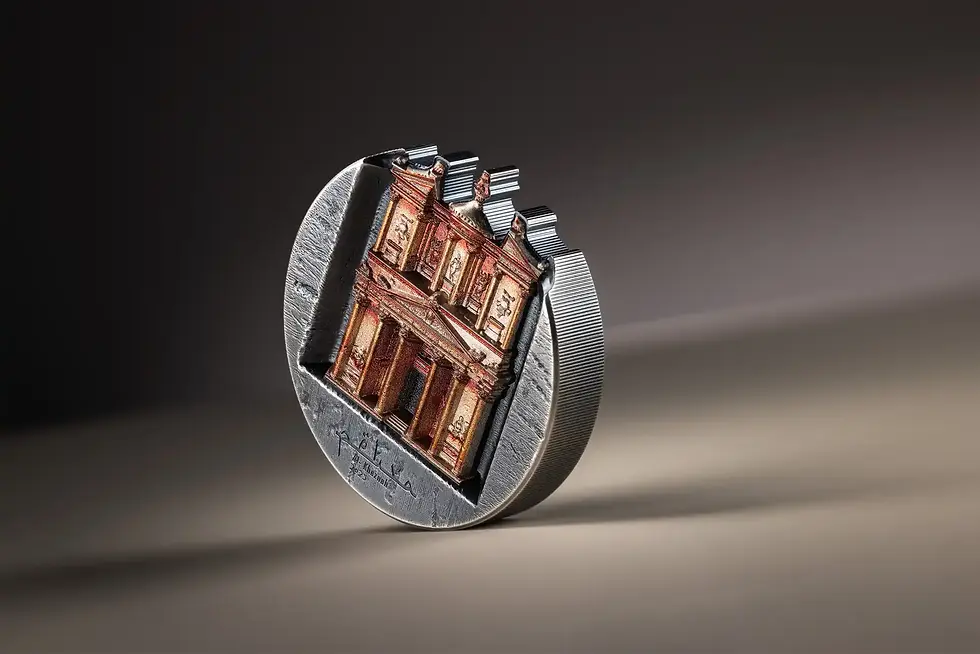 Miniature : ROSE CITY PETRA Al Khazneh 5 Oz Silver Coin 25$ Cook Island 2025