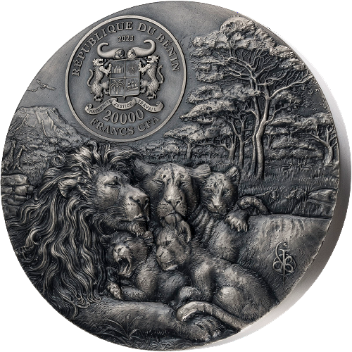 Miniature : LION CUB Relief Magnifique 2 Kg Kilo Silver Coin 20000 Francs Benin 2023