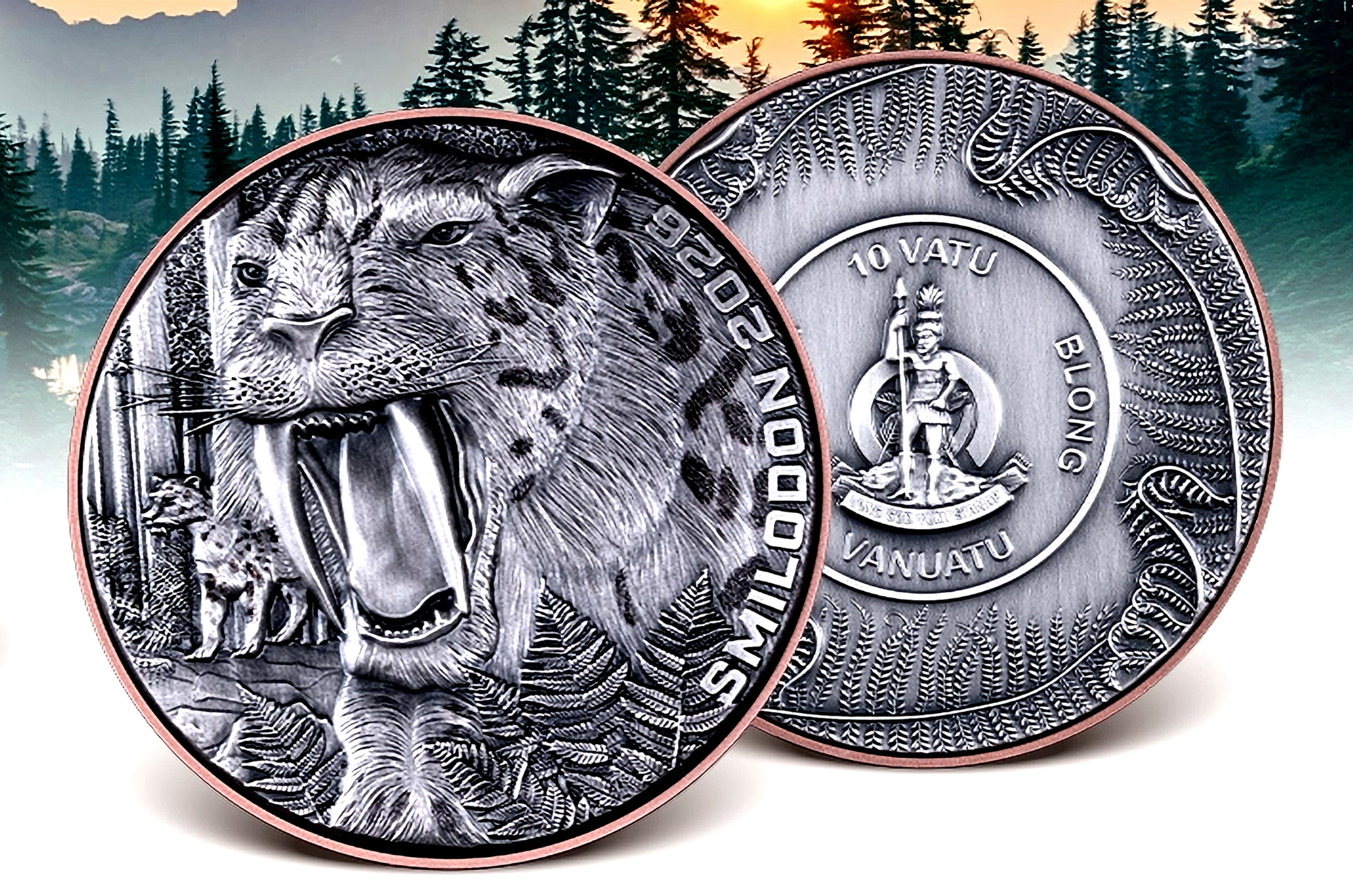 Smilodon Double Silver Giant Dinosaurs Coin 10 Vatu Vanuatu 2026