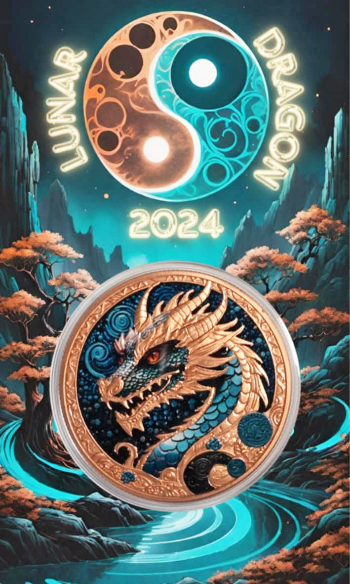 Miniatura: Lunar Dragon Colorized 33g Copper Round in Card