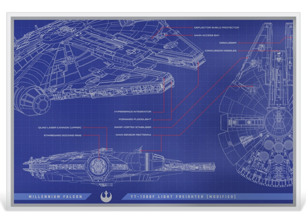 Miniatura: Star Wars Blueprint Series: Millennium Falcon Foil 1oz Silver $2 Niue 2025