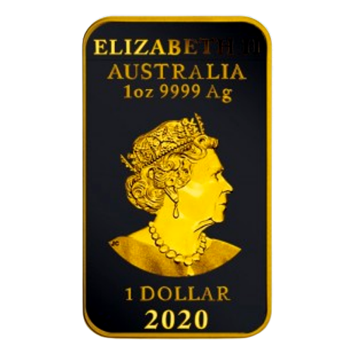 Thumbnail: 2020 1 oz Australia Silver Rectangle Dragon Black Platinum Gold-gilded
