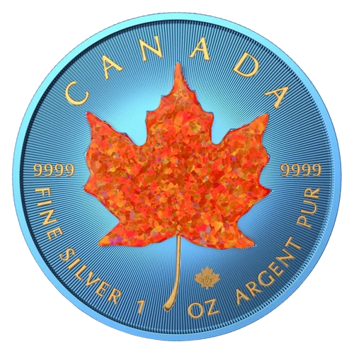 Miniaturbild: 3D Opal Canada Maple Leaf 1oz Space Blue with Orange Opal Stone $5 Canada 2022