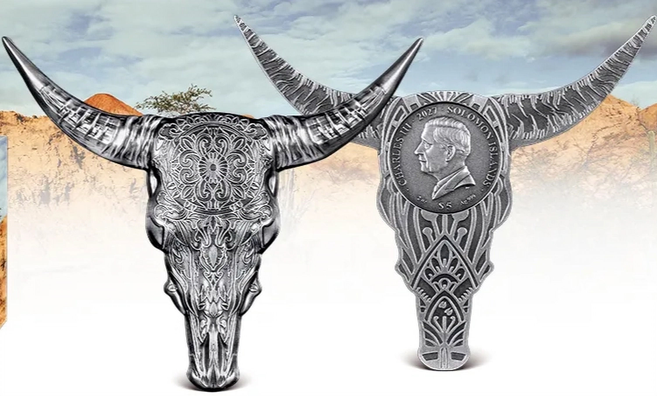 Buffalo Skull - 2oz .999 Silver Coin - 5$ Solomon Islands 2027