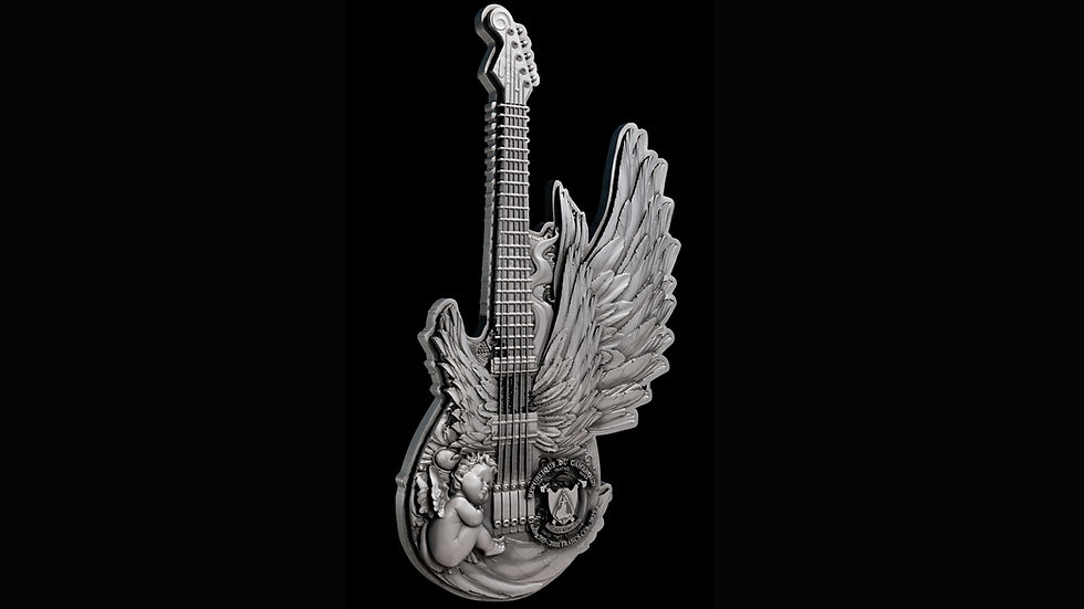 Miniature : Divine Music - Guitar of Angel - 2oz .999 High Relief Silver Coin Cameroon 2025
