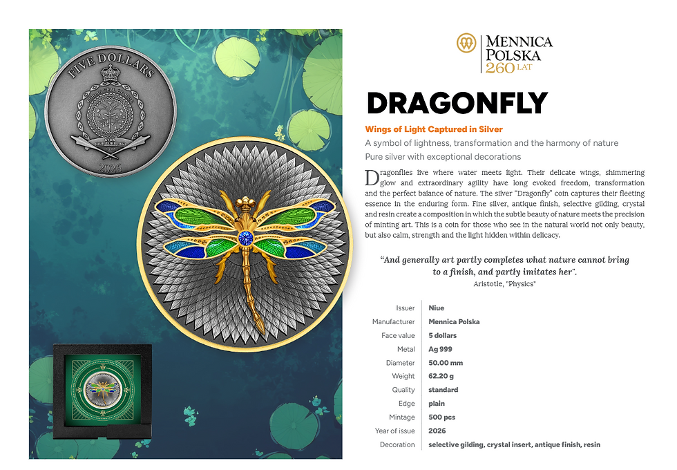 Thumbnail: DRAGONFLY - 2oz .999 Silver Coin with Crystal Insert - 5$ Niue 2026