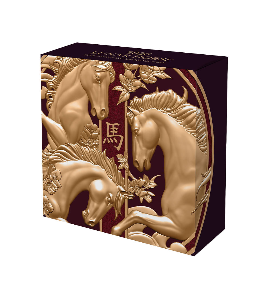 Thumbnail: Lunar Year of the Horse Black Proof - 5oz .999 Silver Coin - 10$ Niue 2026