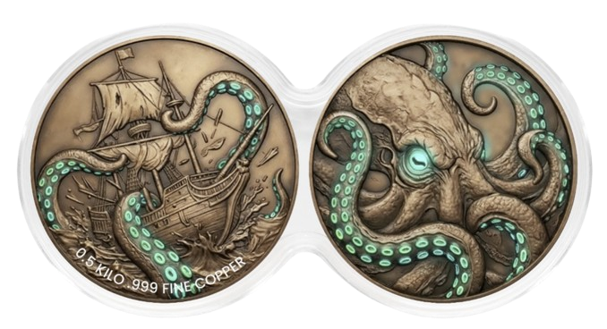Miniatura: Kraken Glow-in-the-Dark 2 x 1/2 Kilo .999 Copper Medal Set
