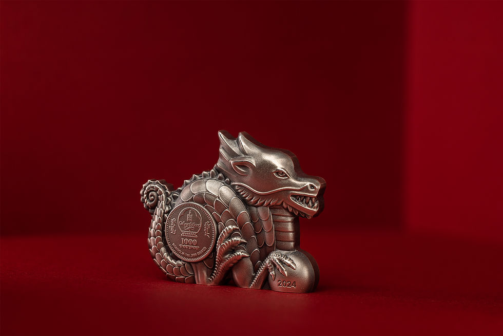 Miniatura: GREAT DRAGON Lunar Collection 1 Oz Silver Coin 1000 Togrog Mongolia 2024