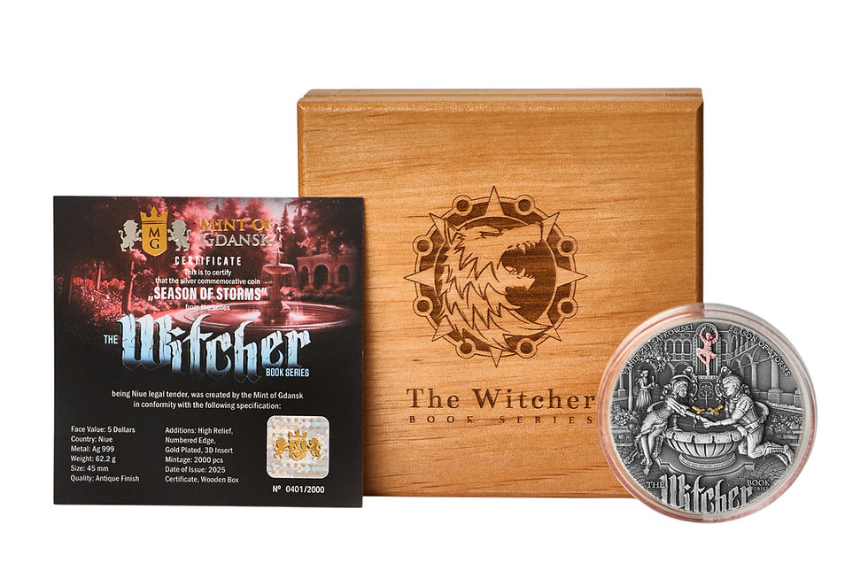 Miniatura: Season of Storms - The Witcher Book Series 2oz High Relief Silver - $5 Niue 2025