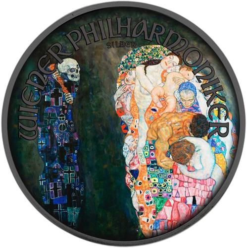 Gustav Klimt Painting Death and Life Colorized 1oz Silver Philharmonic 2022