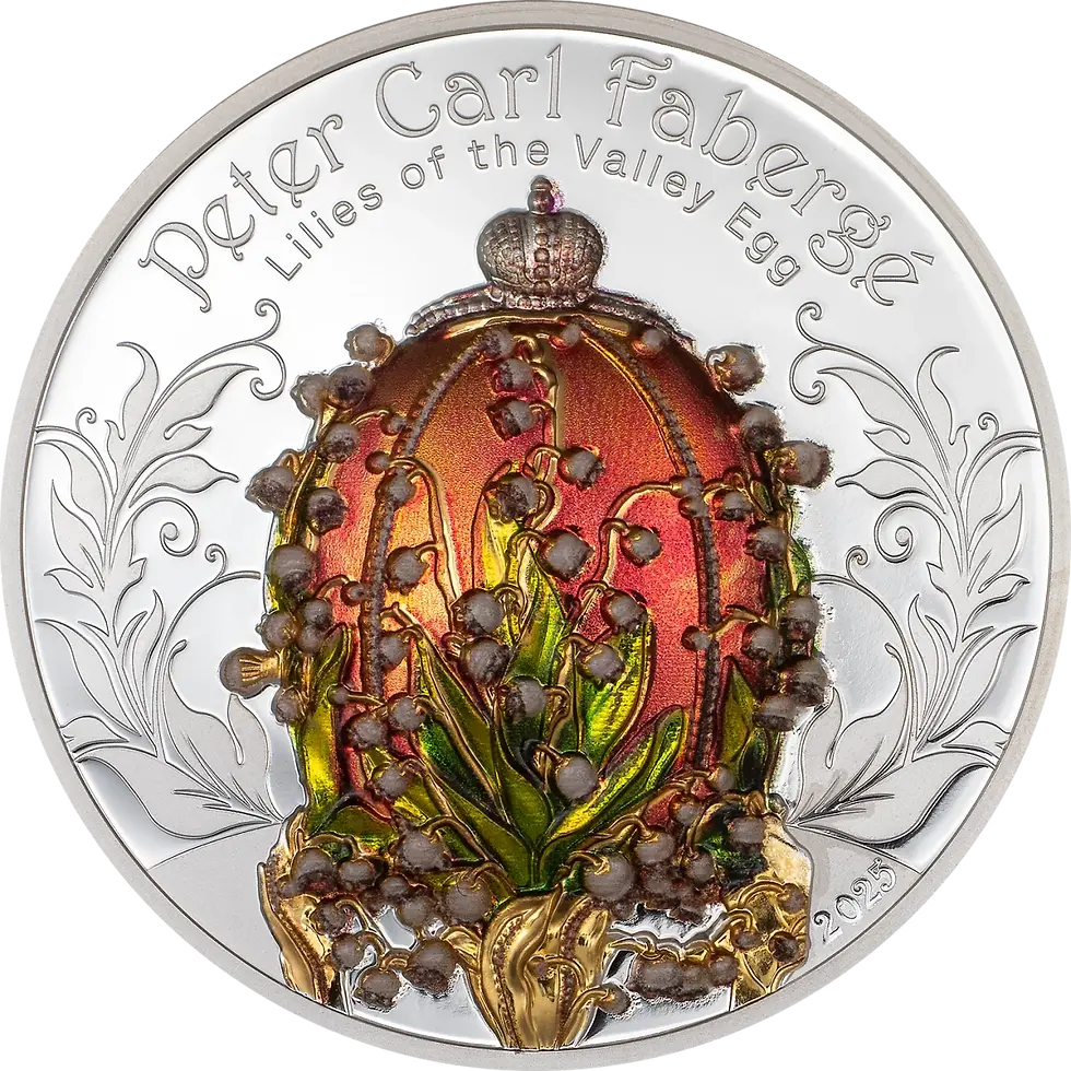 Miniaturbild: LILIES OF THE VALLY Egg Faberge Egg 2 Oz Silver 1000 Togrog Mongolia 2024