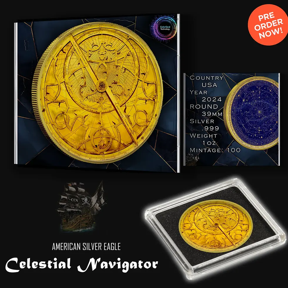 Thumbnail: Celestial Navigator - 1 Oz Gold Glided .999 Silver Coin - 1$ USA 2024