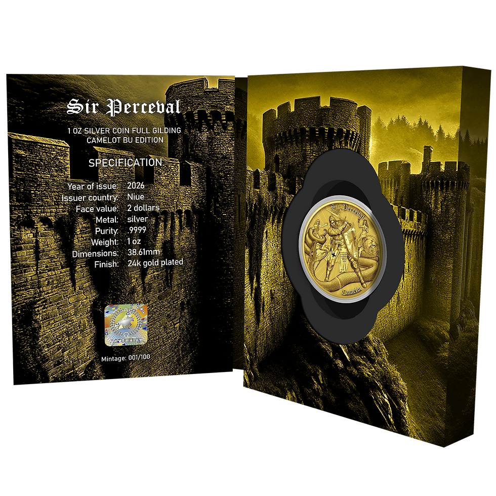 Thumbnail: Camelot BU Edition: Sir Perceval Full Gilding - 1 oz 999.9 silver 2$ Niue 2026